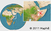 Satellite Location Map of Kebridehar, highlighted parent region, within the entire country