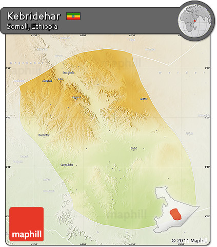 Physical Map of Kebridehar, lighten