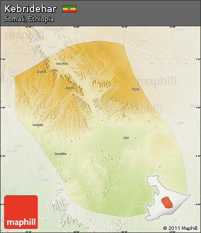 Physical Map of Kebridehar, lighten