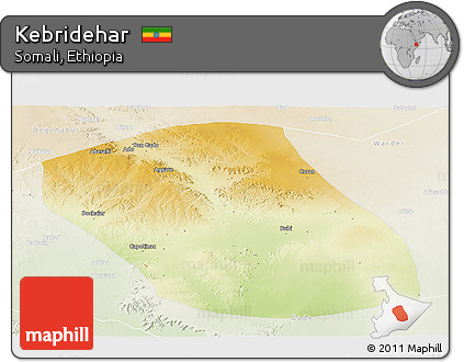 Physical Panoramic Map of Kebridehar, lighten