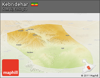 Physical Panoramic Map of Kebridehar, lighten