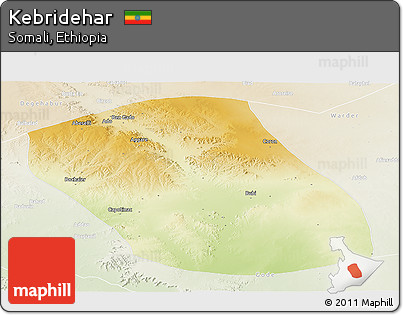 Physical Panoramic Map of Kebridehar, lighten