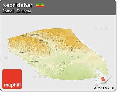 Physical Panoramic Map of Kebridehar, single color outside