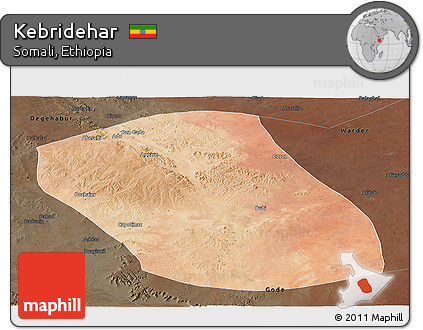 Satellite Panoramic Map of Kebridehar, darken