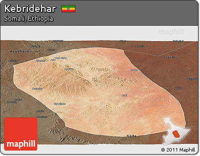 Satellite Panoramic Map of Kebridehar, darken