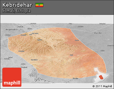 Satellite Panoramic Map of Kebridehar, desaturated