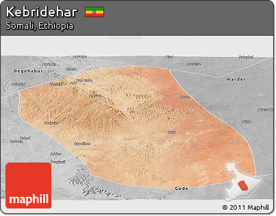 Satellite Panoramic Map of Kebridehar, desaturated