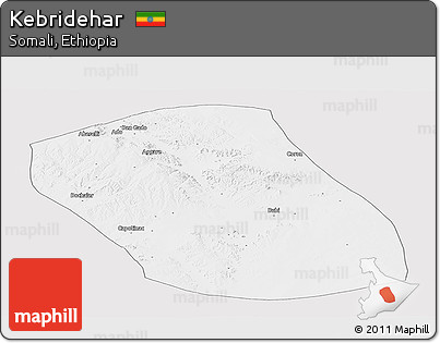 Silver Style Panoramic Map of Kebridehar, single color outside
