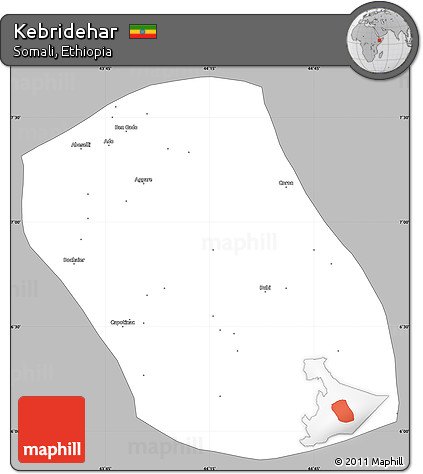 Gray Simple Map of Kebridehar, single color outside