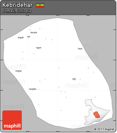 Gray Simple Map of Kebridehar, single color outside