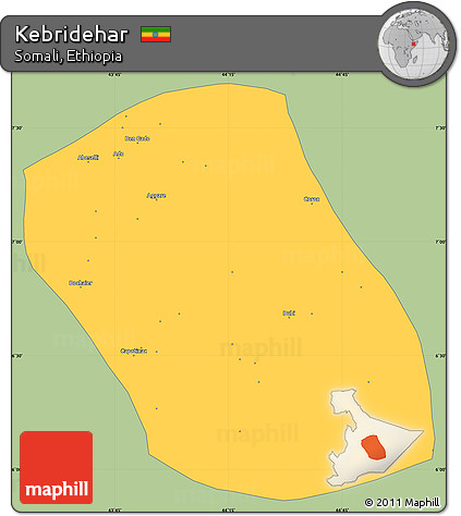 Savanna Style Simple Map of Kebridehar, single color outside