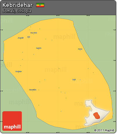 Savanna Style Simple Map of Kebridehar, single color outside