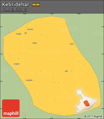 Savanna Style Simple Map of Kebridehar, single color outside