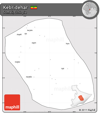 Silver Style Simple Map of Kebridehar, cropped outside