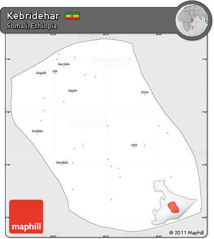 Silver Style Simple Map of Kebridehar, single color outside