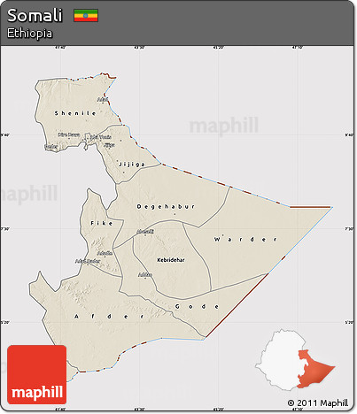 Shaded Relief Map of Somali, cropped outside