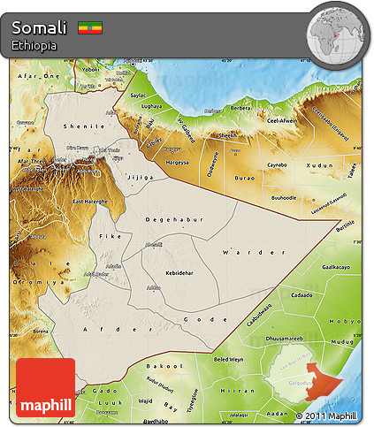 Shaded Relief Map of Somali, physical outside