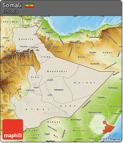 Shaded Relief Map of Somali, physical outside