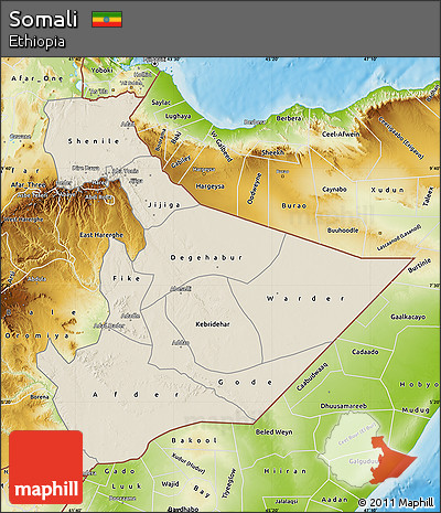 Shaded Relief Map of Somali, physical outside