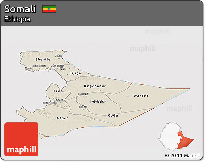Shaded Relief Panoramic Map of Somali, cropped outside