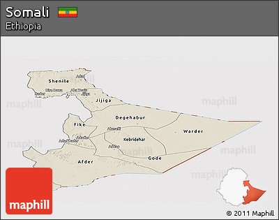 Shaded Relief Panoramic Map of Somali, cropped outside