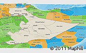 Shaded Relief Panoramic Map of Somali, political shades outside