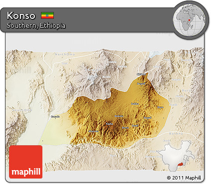 Physical 3D Map of Konso, lighten