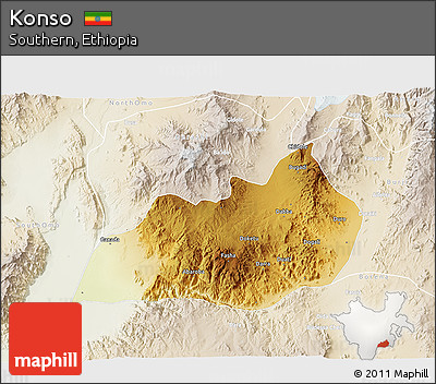 Physical 3D Map of Konso, lighten