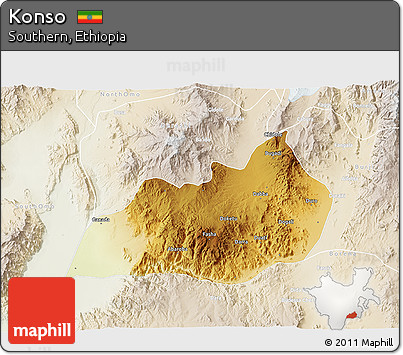 Physical 3D Map of Konso, lighten