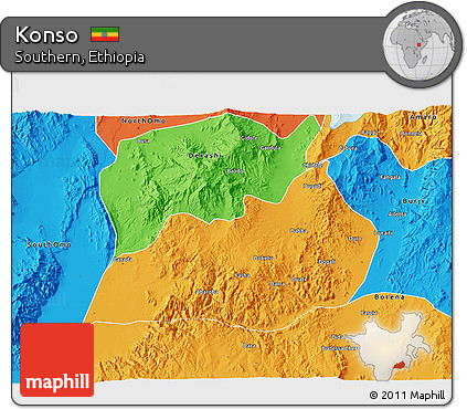 Political 3D Map of Konso