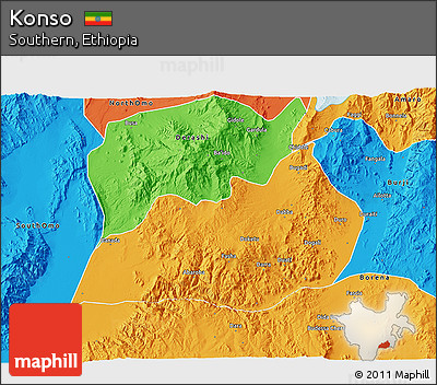 Political 3D Map of Konso