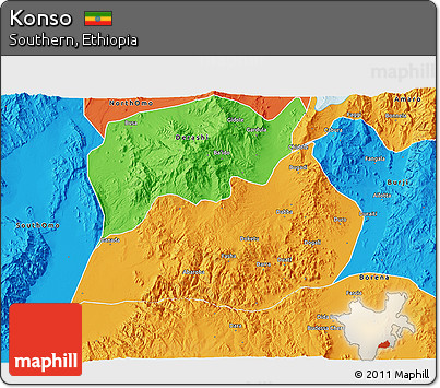 Political 3D Map of Konso