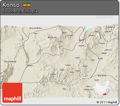 Shaded Relief 3D Map of Konso