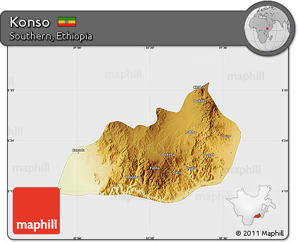 Physical Map of Konso, single color outside