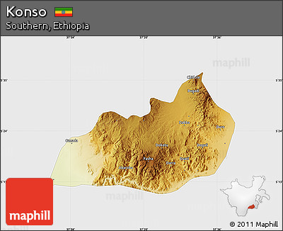 Physical Map of Konso, single color outside