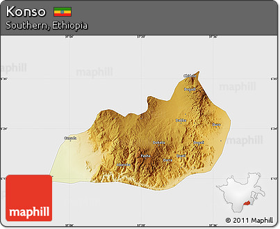 Physical Map of Konso, single color outside