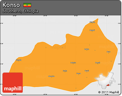 Political Simple Map of Konso, single color outside