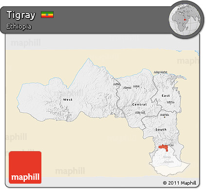 Classic Style 3D Map of Tigray, single color outside