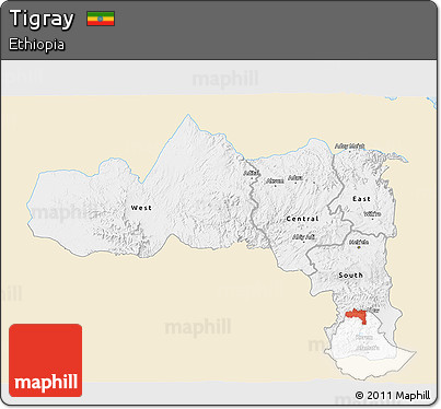 Classic Style 3D Map of Tigray, single color outside