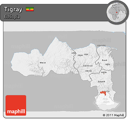 Gray 3D Map of Tigray, single color outside