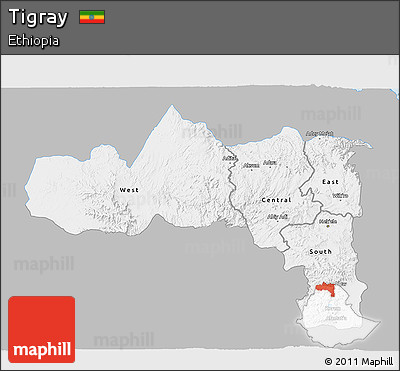 Gray 3D Map of Tigray, single color outside