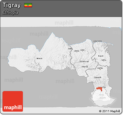 Gray 3D Map of Tigray, single color outside