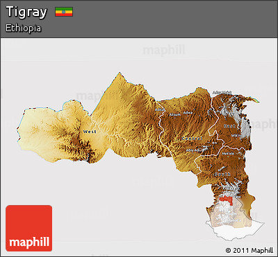 Physical 3D Map of Tigray, cropped outside