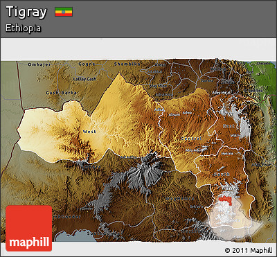 Physical 3D Map of Tigray, darken