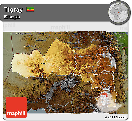 Physical 3D Map of Tigray, darken