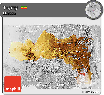 Physical 3D Map of Tigray, lighten, desaturated