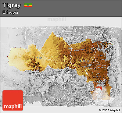 Physical 3D Map of Tigray, lighten, desaturated