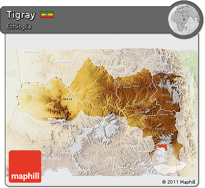 Physical 3D Map of Tigray, lighten