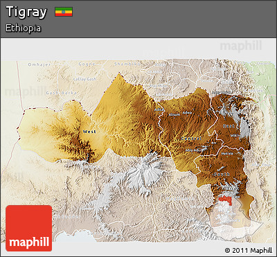 Physical 3D Map of Tigray, lighten