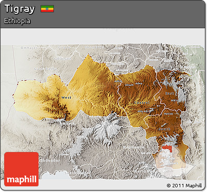 Physical 3D Map of Tigray, lighten, semi-desaturated